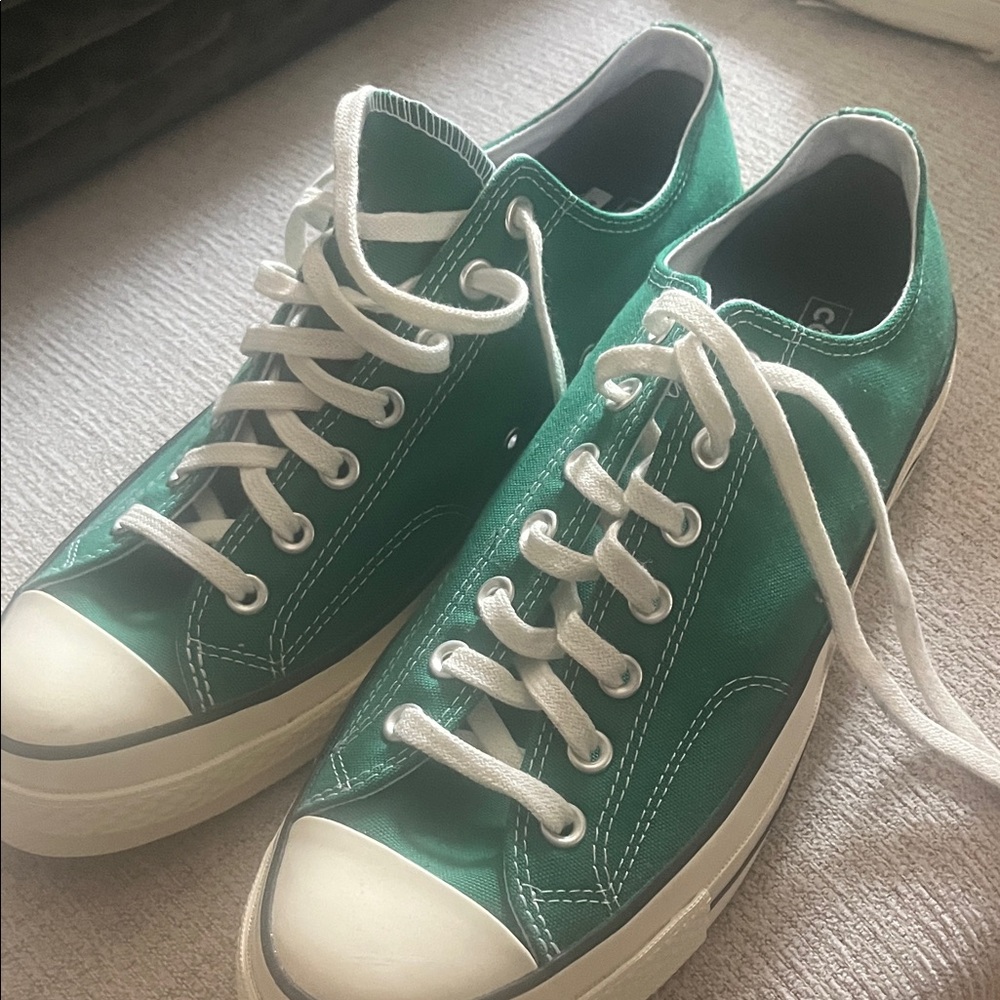 Converse Green Canvas Low-Top Sneakers with White Accents
